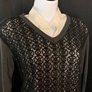 Gray sweater with (attached) white button-up